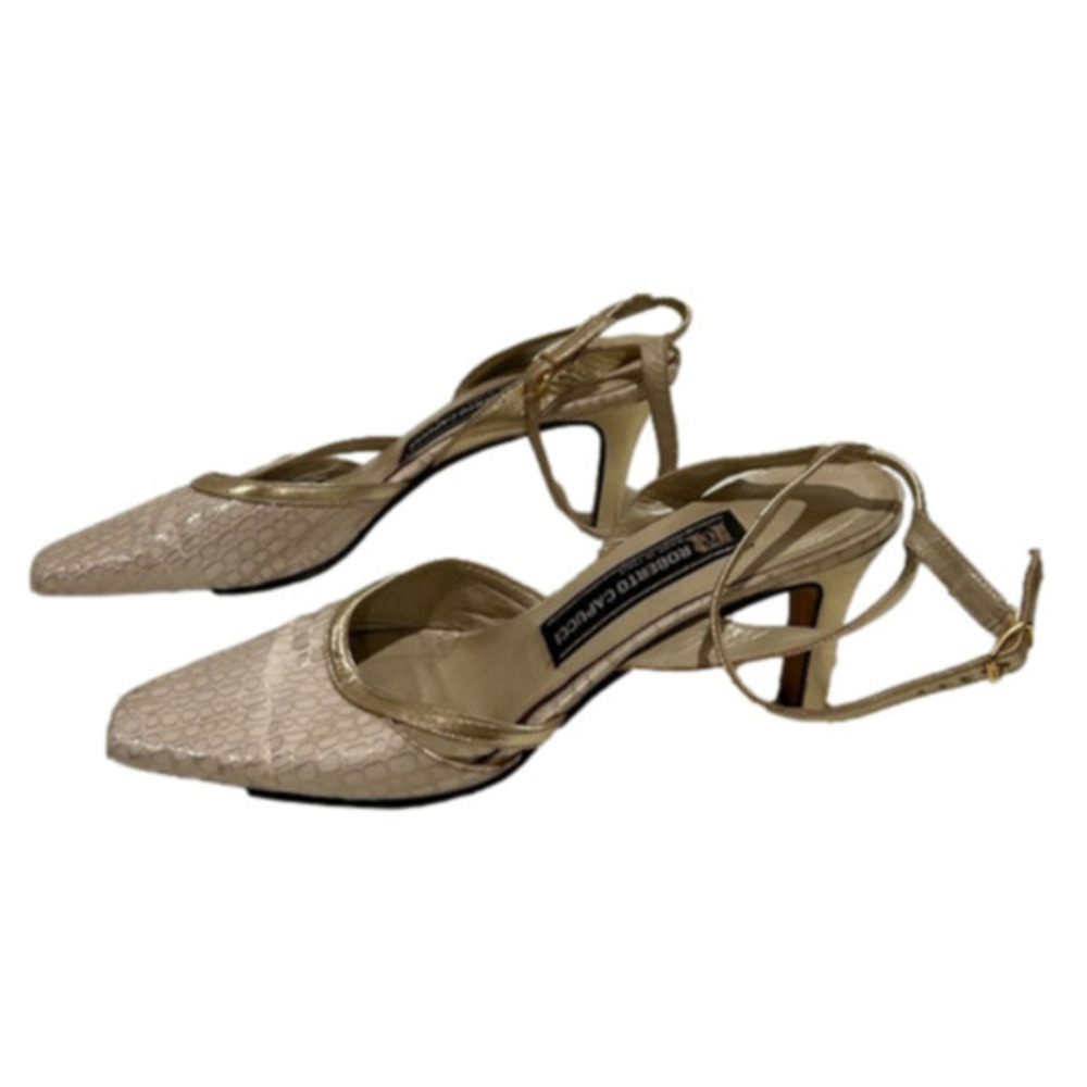 Roberto Capucci gold/white  high heel ankle slingback 8 1/2 B